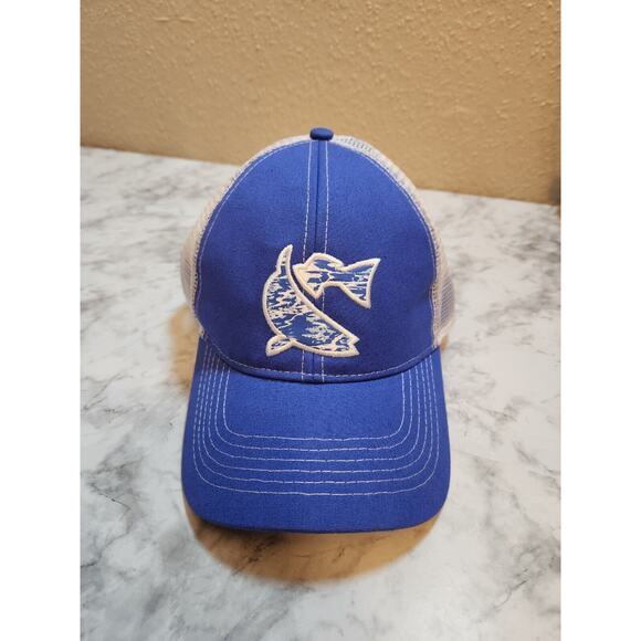 Mens CCA Headwear Blue White Fish Embroidered Logo Snapback Hat One Size - Picture 1 of 6